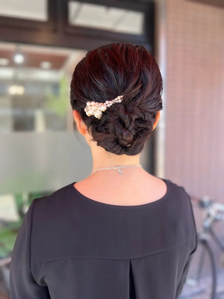 セミロング ヘアアレンジ 結婚式・ブライダル 髪飾り ヘアセット HONOKA ボブ得意/尼崎のヘアスタイル