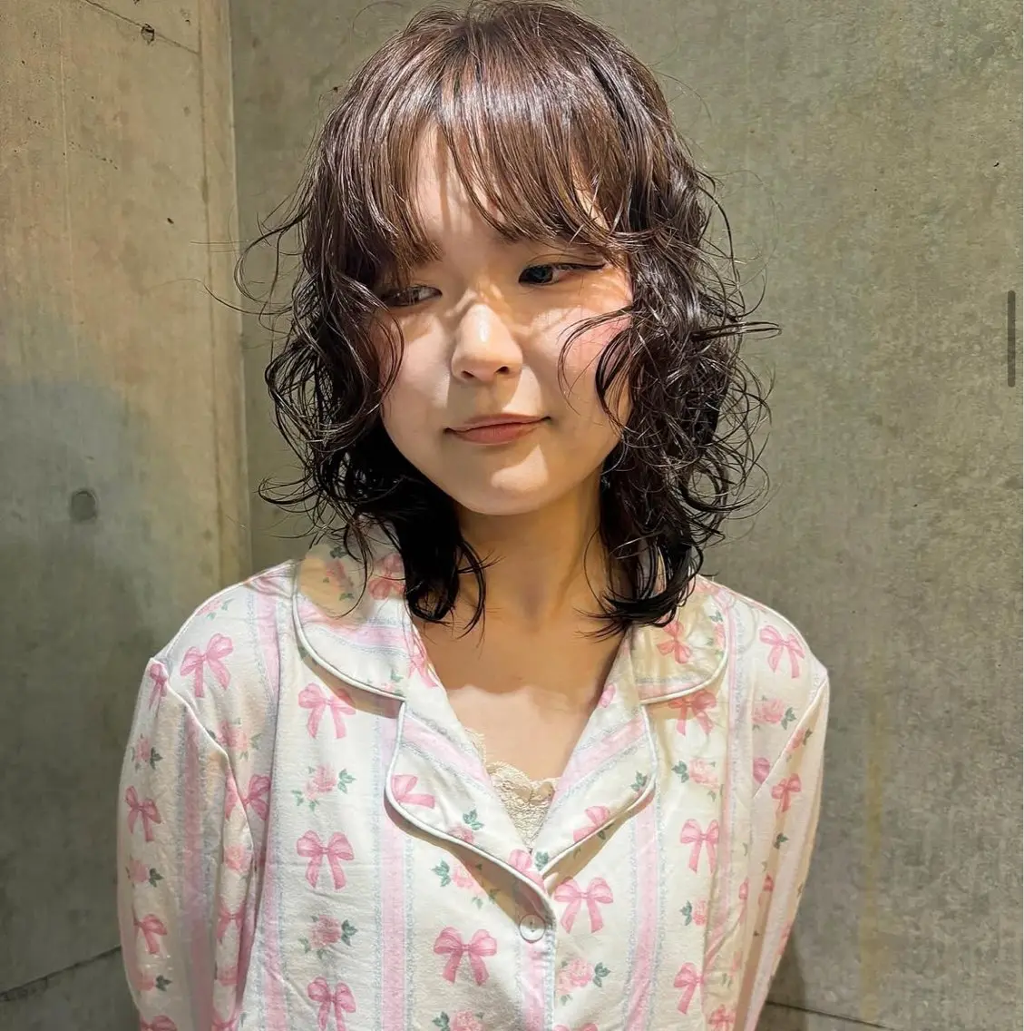 ミディアム カラー パーマ ヘアアレンジ メンズ キッズ デザインパーマ メンズカット 郁美のヘアスタイル