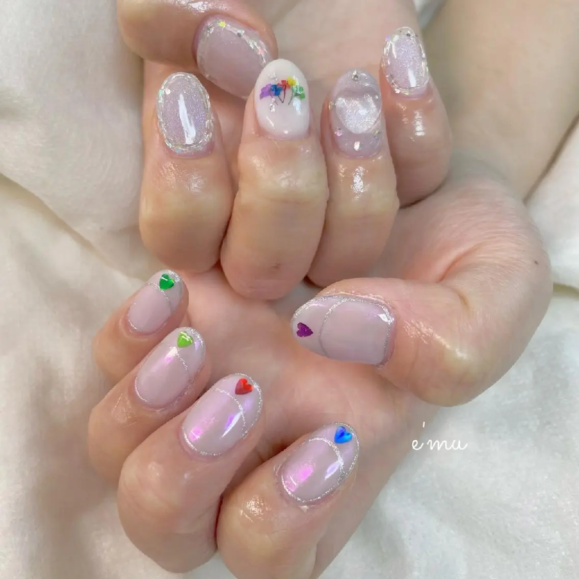 ネイル フレンチネイル ハート nail salon e'mu💐のネイルデザイン