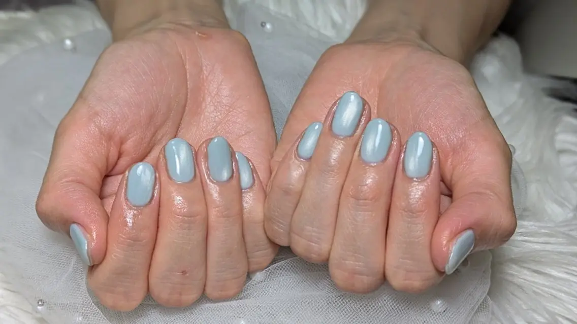 ネイル ブルー マグネットネイル ショートネイル シンプルネイル 夏ネイル ハンドネイル m&pPrivate nailsalonのネイルデザイン