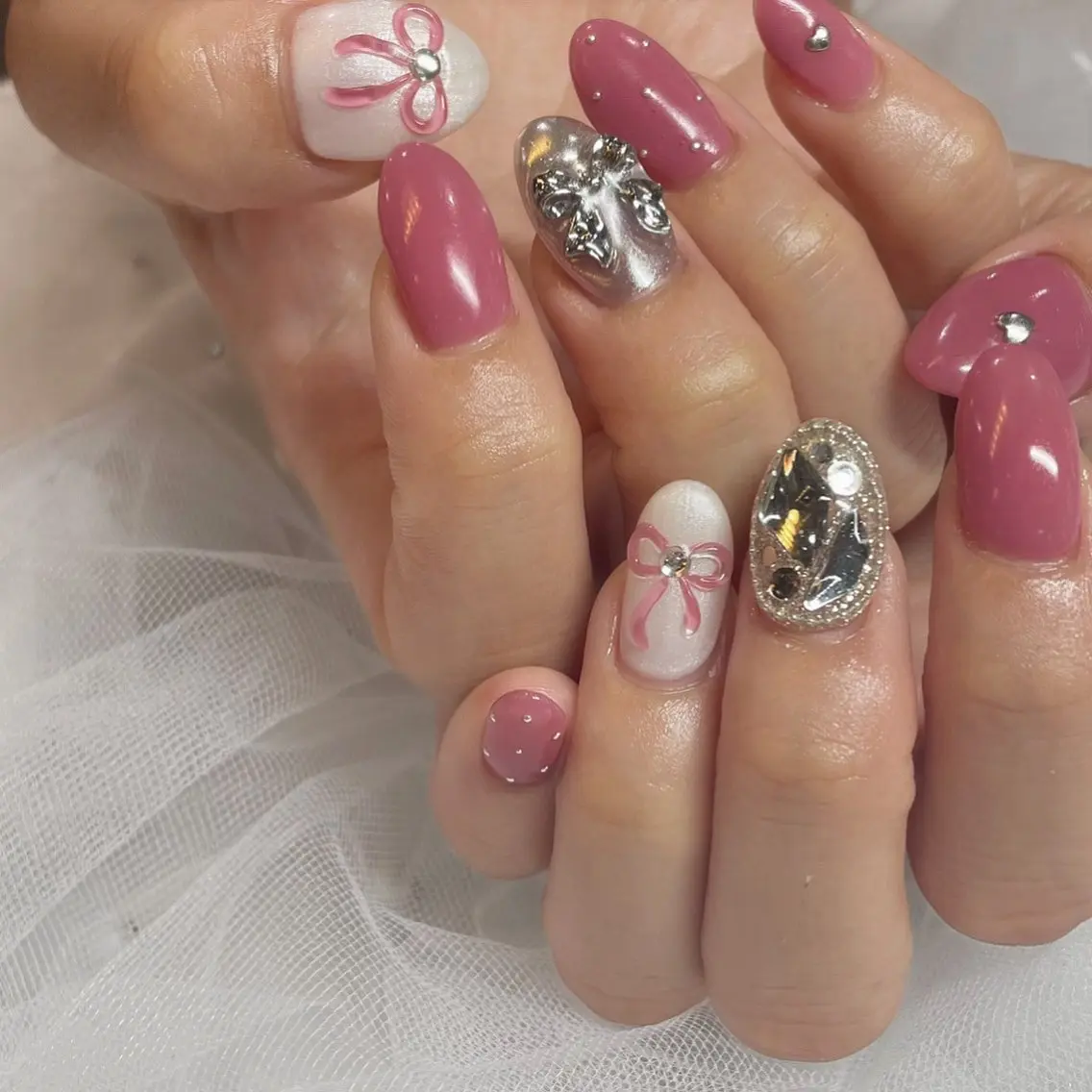 ネイル ピンク リボン ハンドネイル Tsukahara 🌷仙台PARCOのネイルデザイン