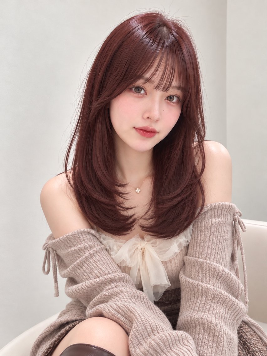 セミロング セミロングレイヤー レイヤーカット シースルーバング カット ヘアカラー トリートメント 艶カラー/レイヤー/ 顔周りカット♡こいみのヘアスタイル