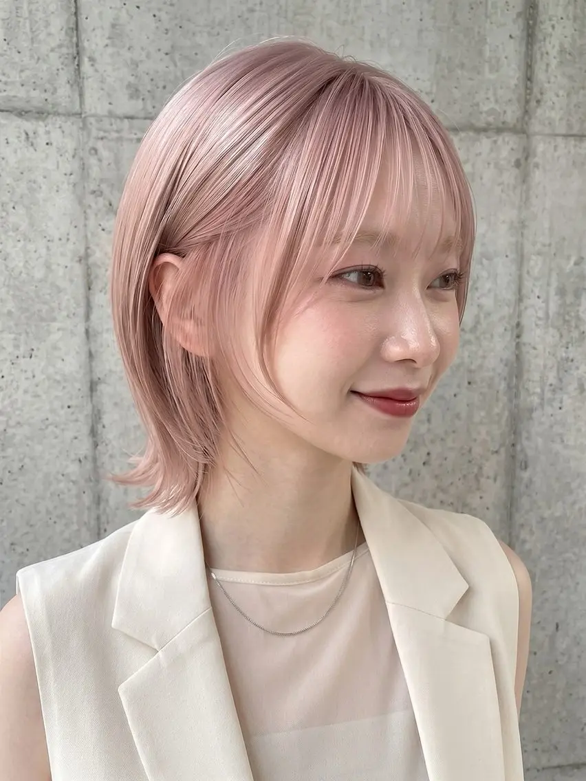 カラー ベージュカラー 透明感カラー ハイトーンカラー ピンクカラー ピンクベージュ ヘアカラー トリートメント 山下 空美のヘアスタイル