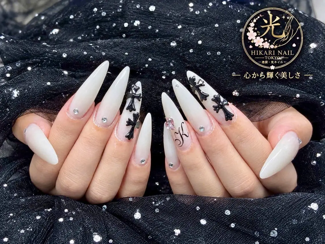 ネイル チークネイル 長さ出し フレンチネイル ガーリー ハロウィン ハンドネイル HikariNail Ikebukuroのネイルデザイン