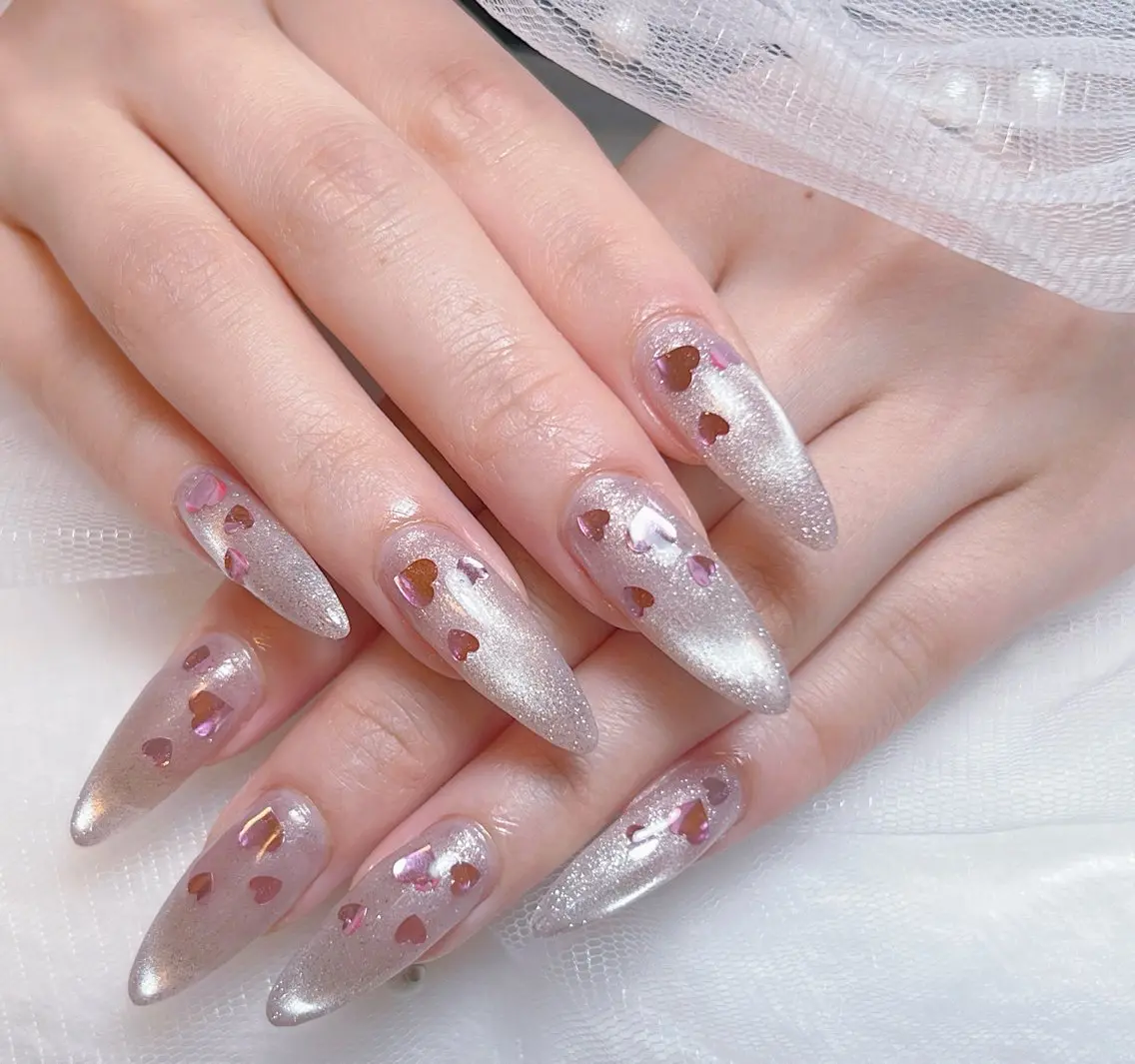 ネイル アートネイル オーロラネイル チークネイル 長さ出し フットネイル Miya _nailのネイルデザイン