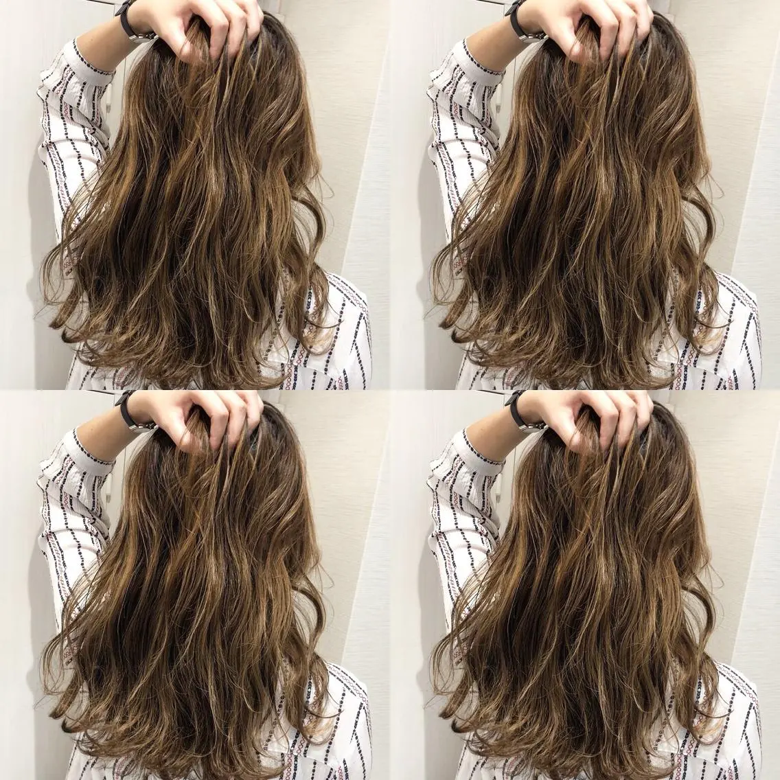 ロング カラー アッシュ バレイヤージュ ブリーチ グラデーションカラー グレージュ 似合わせカット/ レイヤーカット/新谷のヘアスタイル