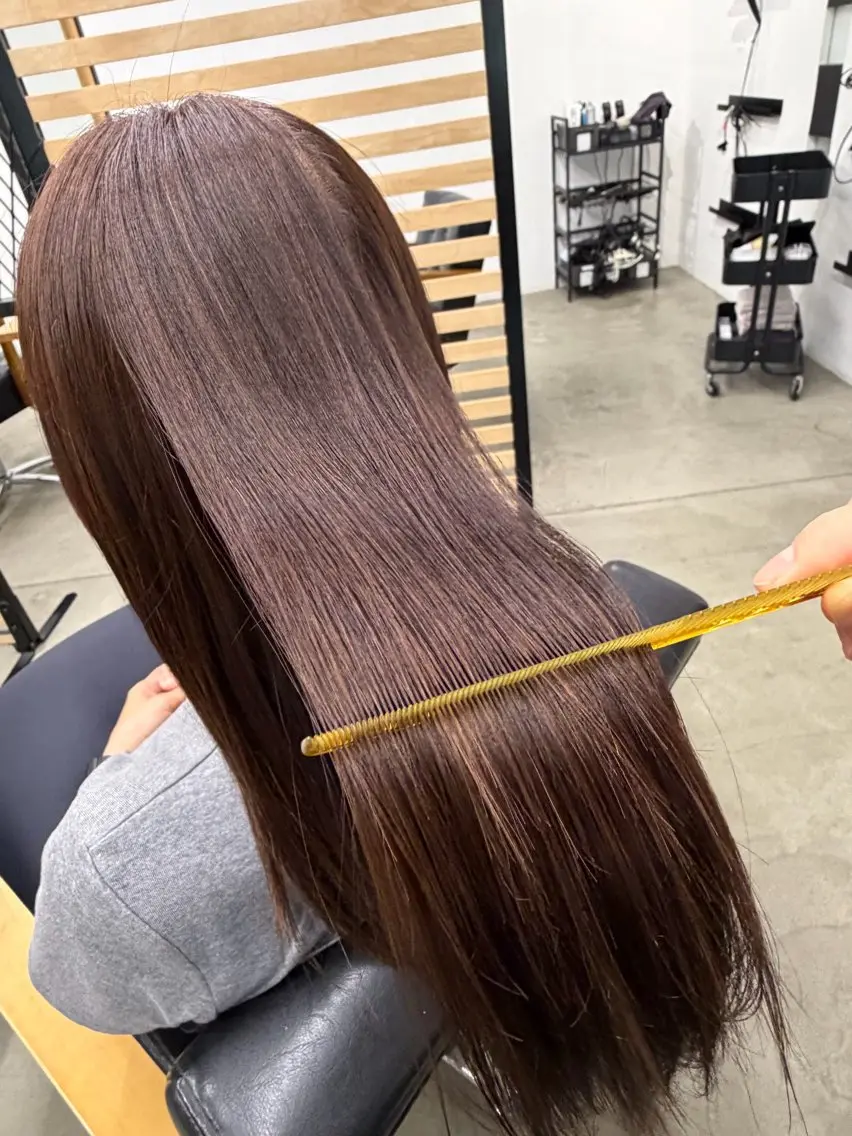 ロング ピンクブラウン 縮毛矯正 カット ヘアカラー 縮毛矯正 髪質改善✨/上本町/ メンズok❗️/雅貴のヘアスタイル