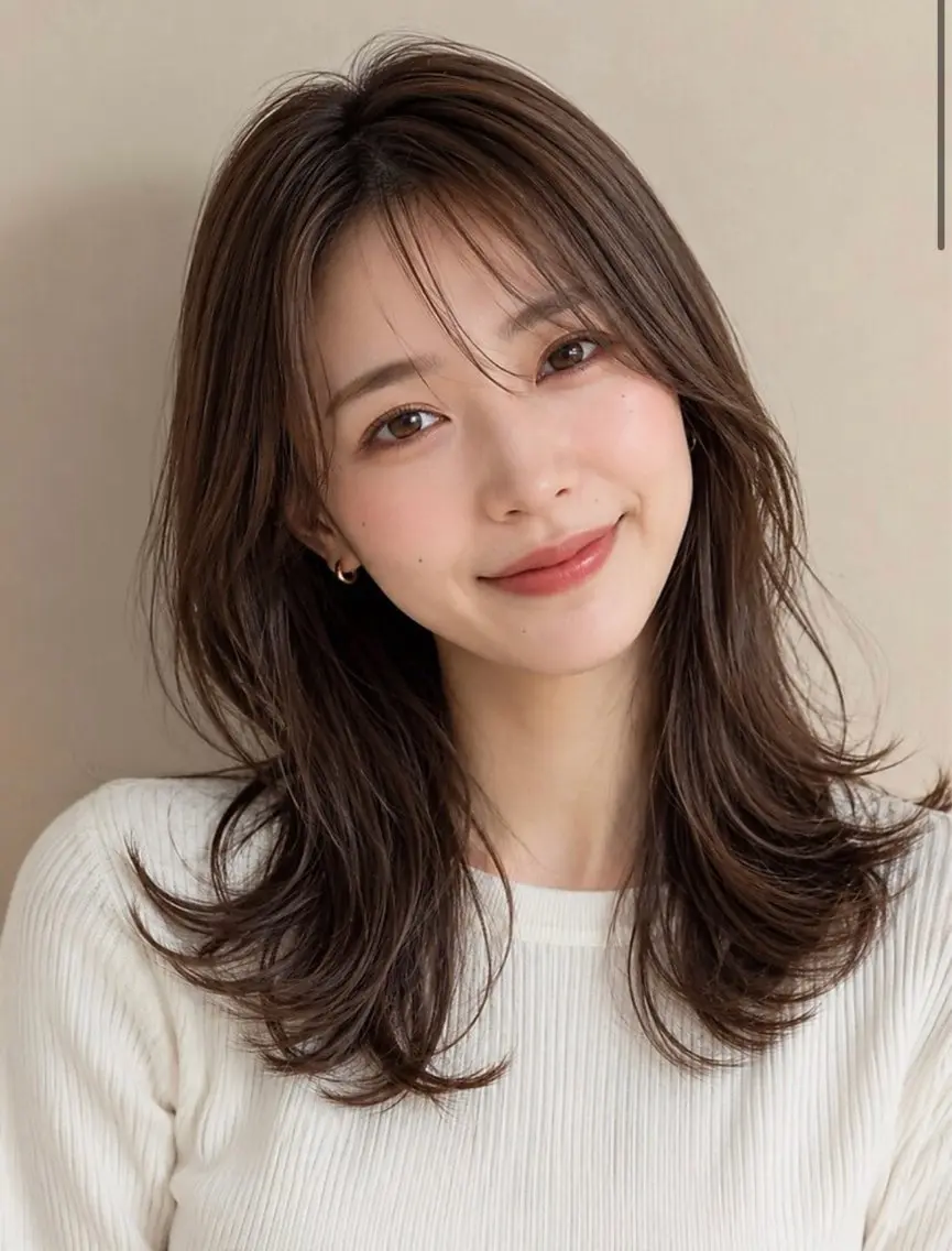 セミロング カラー 透明感カラー インナーカラー くびれヘア 顔まわりレイヤー 顔周りカット カット ヘアカラー カノエ大濠店 / RIRIのヘアスタイル