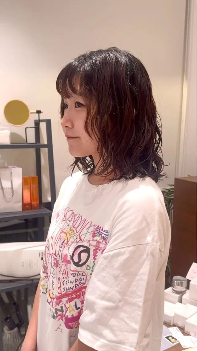 ミディアム ミディアムパーマ ボブ BAssA 江古田店のヘアスタイル