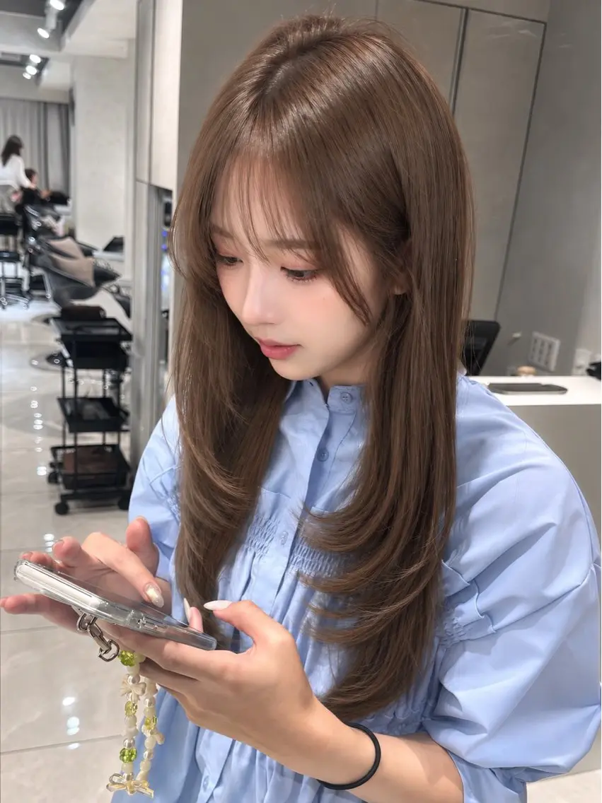 ロング カラー ヘアカラー 髪質改善ストレート 韓国風レイヤー池袋のヘアスタイル