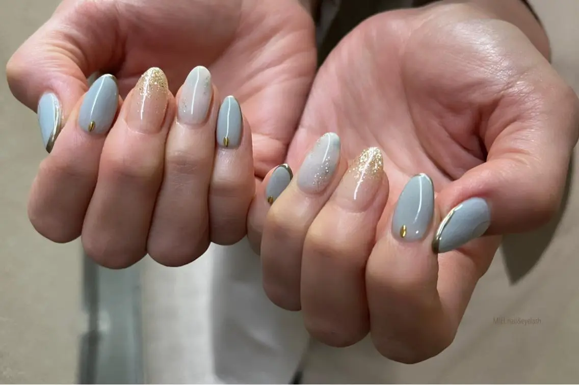 ネイル 水色 ハンドネイル nail salon monailのネイルデザイン