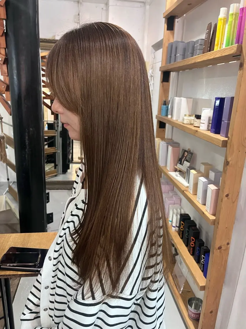 ロング パーマ 縮毛矯正 ナチュラルかわいい yui⋆𐙚 ̊.のヘアスタイル