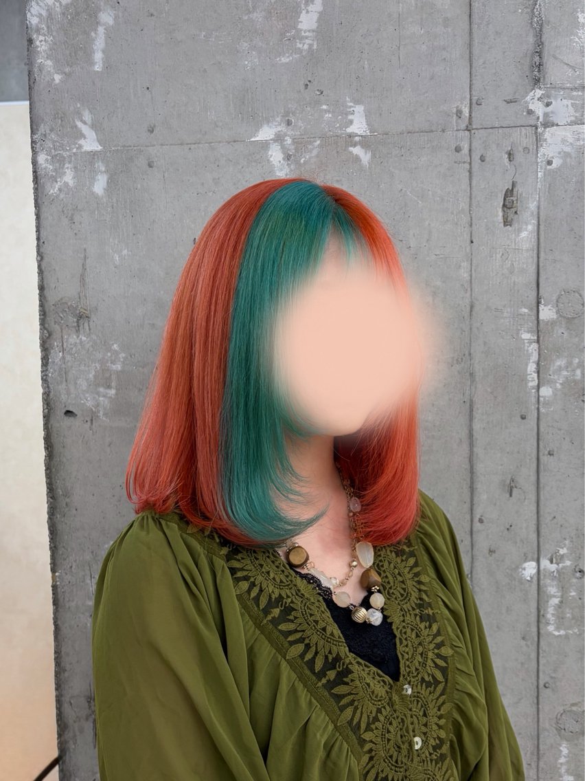 ミディアム カラー デザインカラー オレンジ レイヤーカット 倉澤 愛理のヘアスタイル