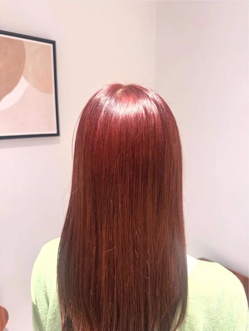 ロング カラー ブリーチ ダブルカラー ブリーチなしカラー レッドカラー ヘアカラー Ako  カット・ 縮毛矯正モデル募集のヘアスタイル
