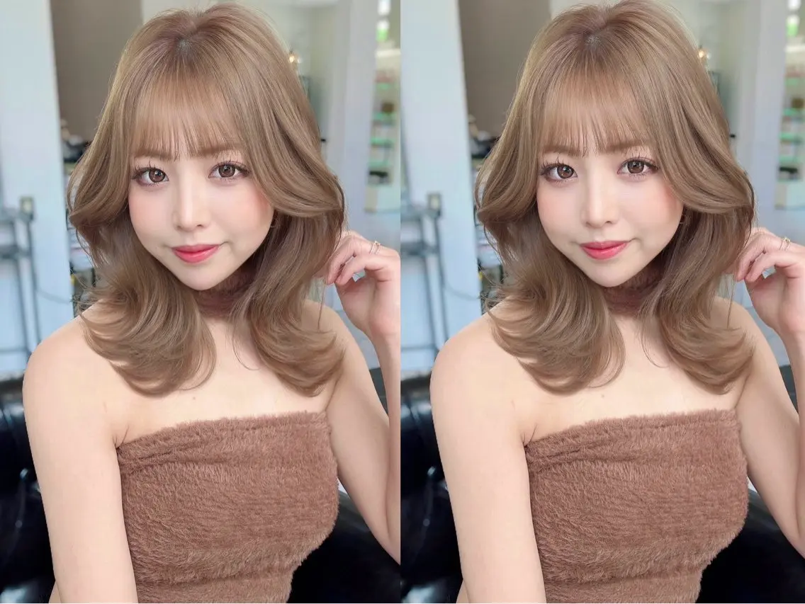 ミディアム カット ヘアカラー 韓国ヘア 野々山 ゆうとのヘアスタイル