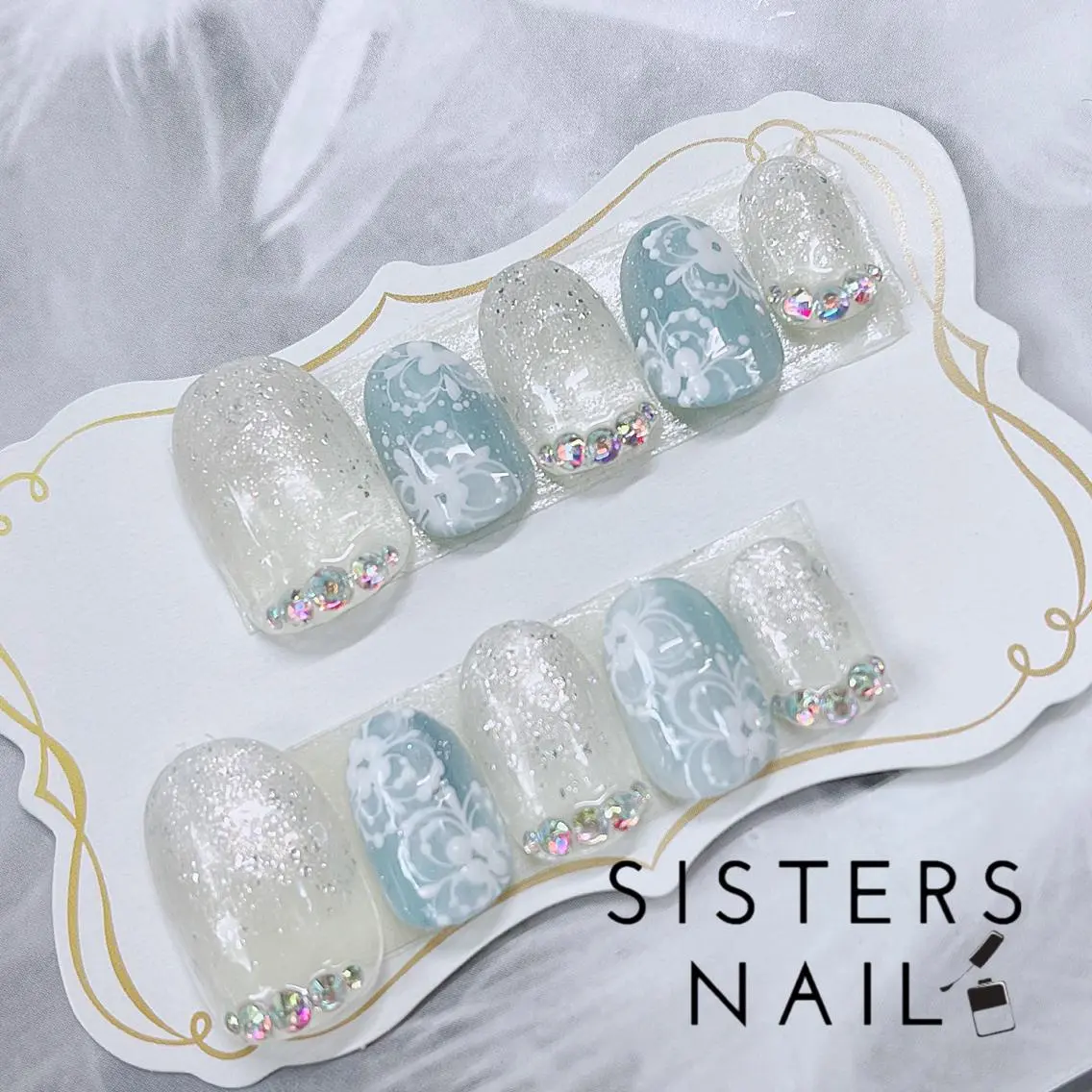 ネイル アートネイル ブルー フラワーネイル レース 春ネイル sisters nail.fのネイルデザイン