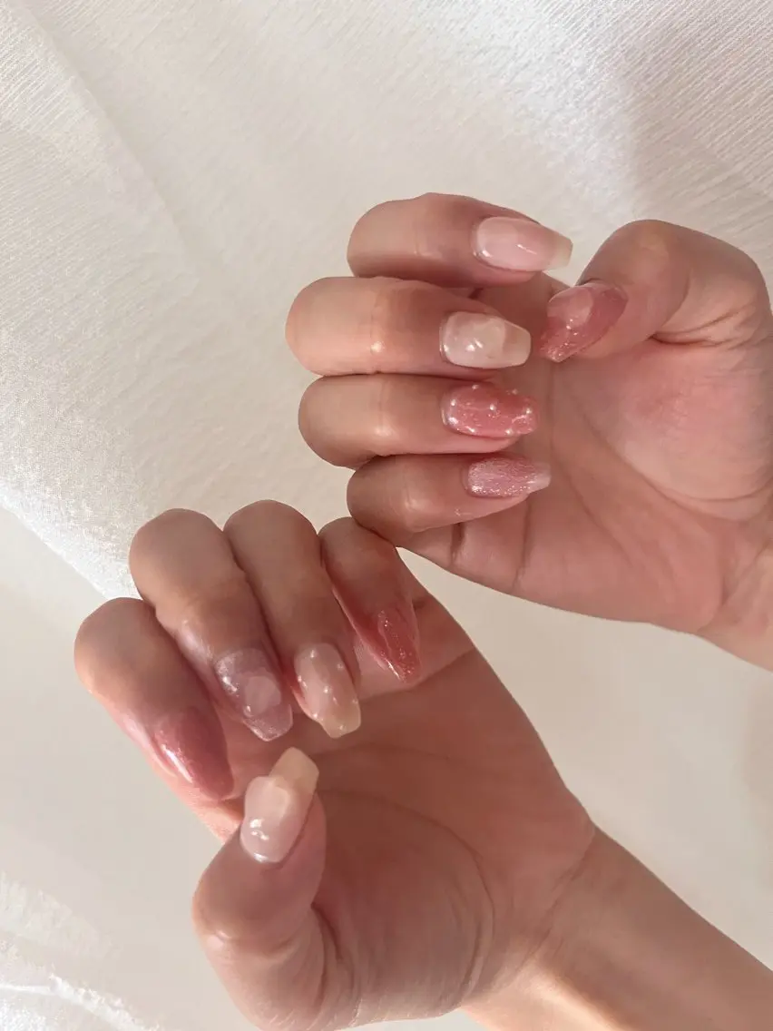 ネイル マグネットネイル ピンク 春ネイル ワンホンネイル tamu nail 金町のネイルデザイン