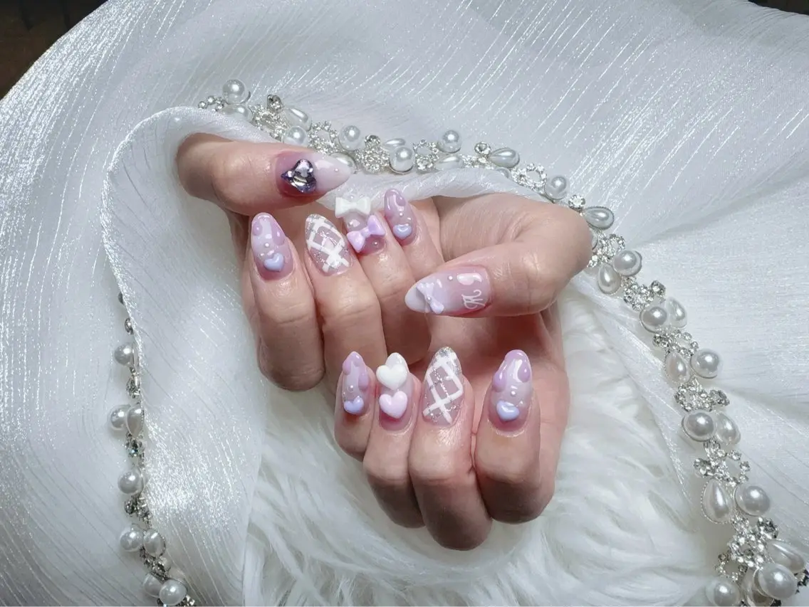 ネイル 成人式 ジェルネイル ハート キラキラネイル マグネットネイル K.bi_nail ネイル長さ出し専門店のネイルデザイン