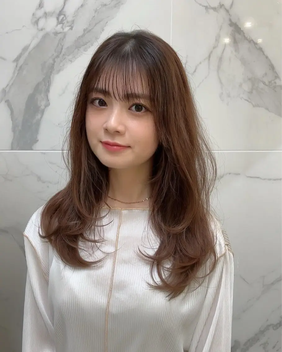セミロング 大人可愛い顔周り・ 縮毛矯正/ショウのヘアスタイル