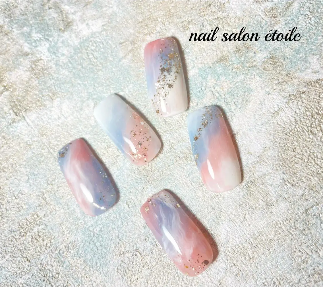 ネイル アートネイル ブルー ジェルネイル ニュアンスネイル パステルネイル ハンドネイル nail salon étoileのネイルデザイン