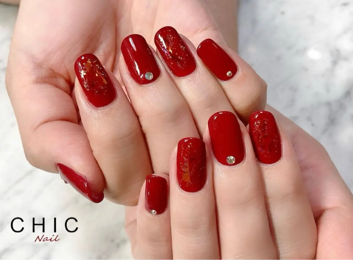 ネイル アートネイル ラメ(グリッター) ワンカラーネイル ストーンネイル ハンドネイル CHIC nail /目黒/パラジェルのネイルデザイン