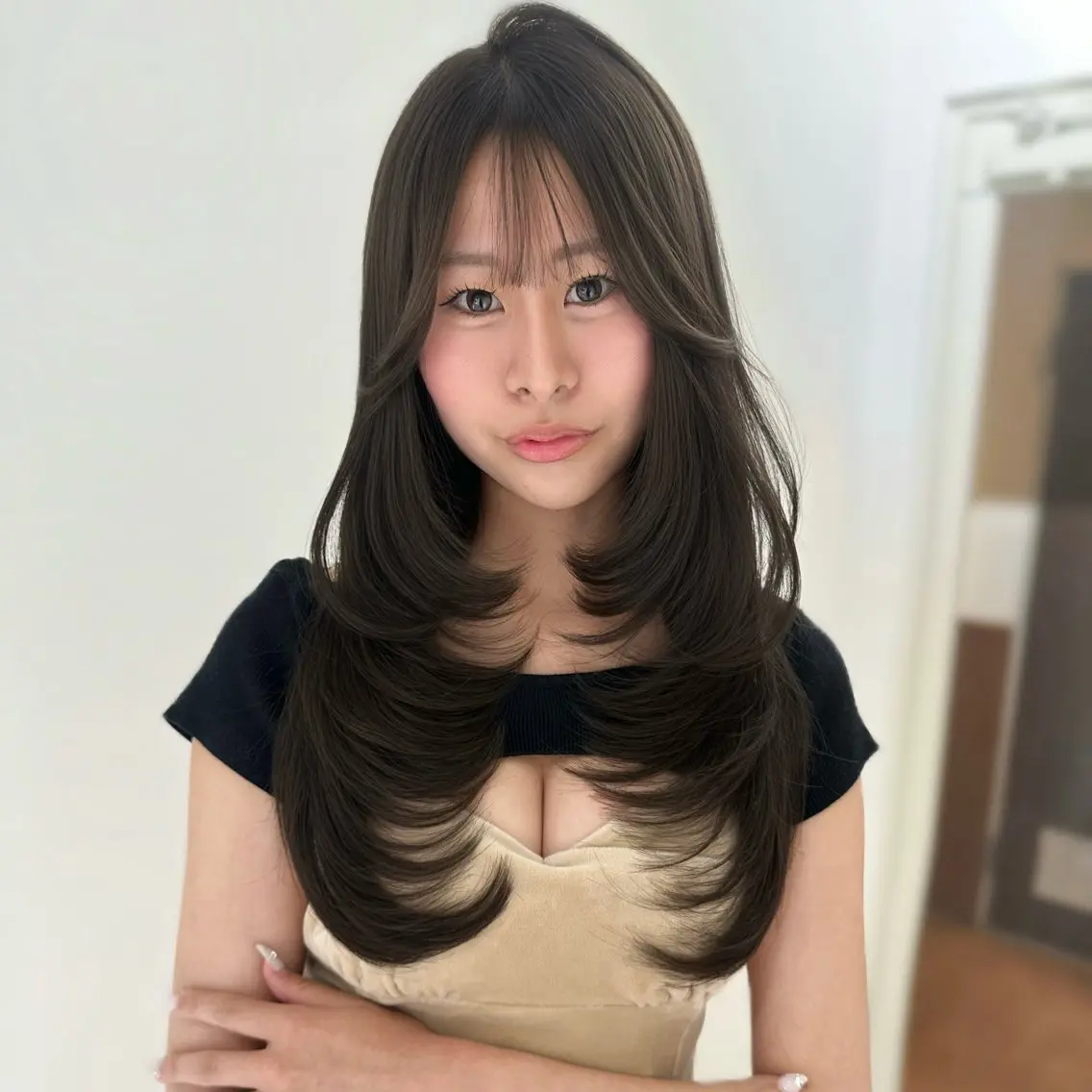 ロング カラー イルミナカラー レイヤーカット カット ヘアカラー 上野/韓国ヘア 🤍MOEKA🤍のヘアスタイル