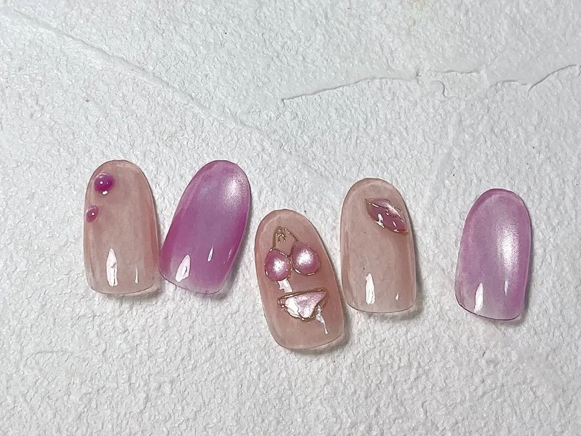 ネイル オーロラネイル フットネイル フレンチネイル ジェルネイル マグネットネイル kiki nail たまプラーザのネイルデザイン