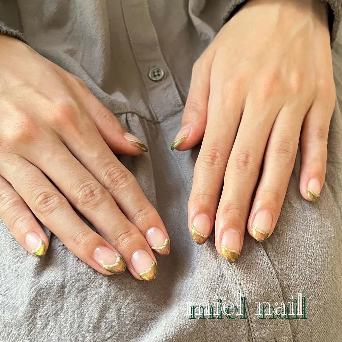 ネイル フレンチネイル ゴールド マグネットネイル シンプルネイル ハンドネイル miel nailのネイルデザイン