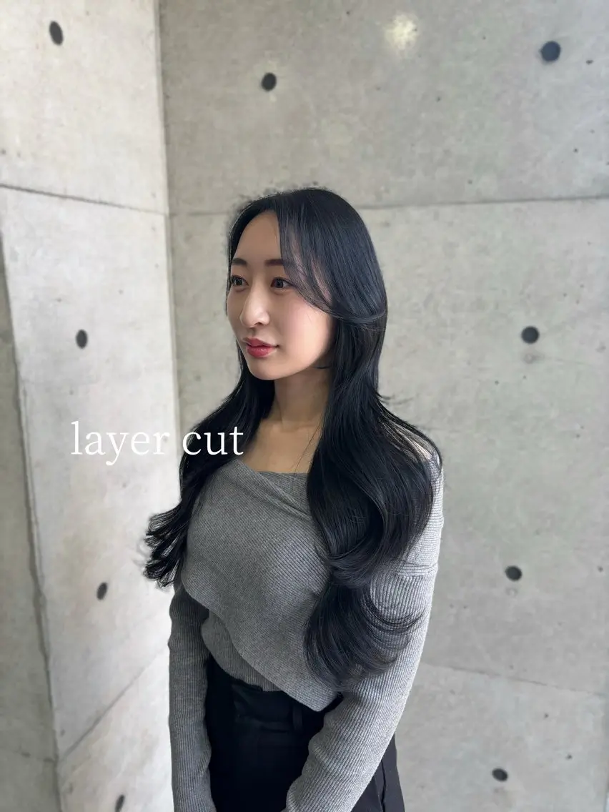 ロング レイヤーカット カット ヘアカラー 韓国ヘア🤍 慎之介のヘアスタイル