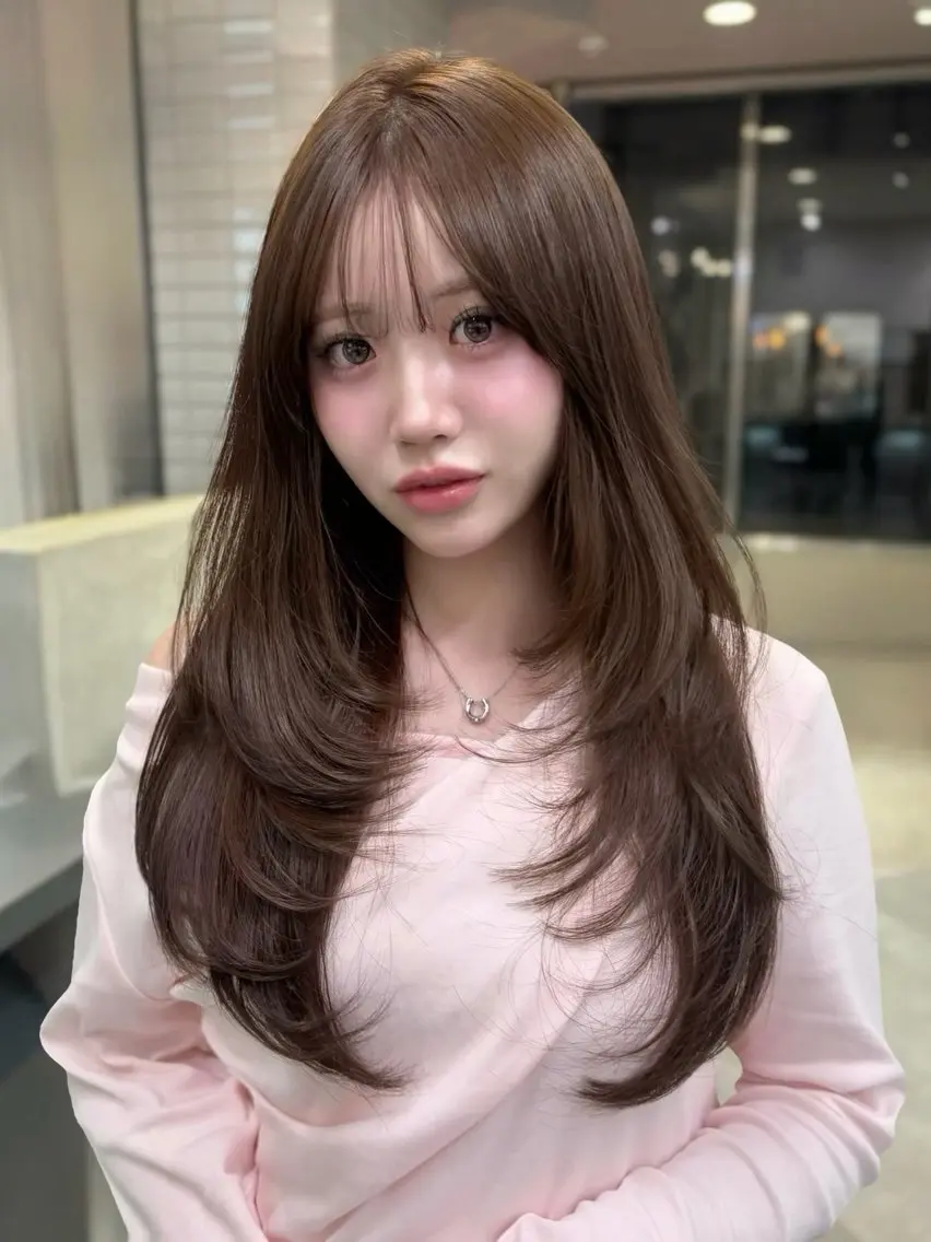 ロング カラー ブラウンカラー 透明感カラー 顔周りカット 韓国風ヘア レイヤーカット MISAKI/韓国 透明感カラー🎀のヘアスタイル