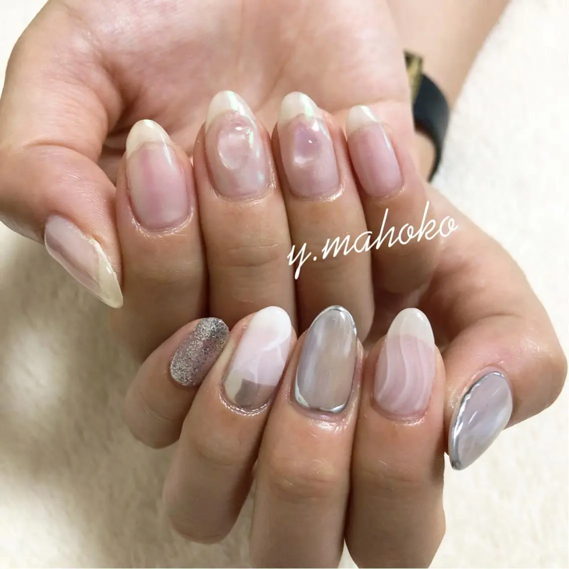ネイル オーロラネイル ハンドネイル パラジェル有/ 長さだし/mahoのネイルデザイン