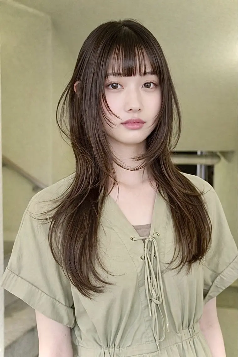 ロング ハッシュカット レイヤーカット カット レイヤーカット ＆透明感カラーのヘアスタイル