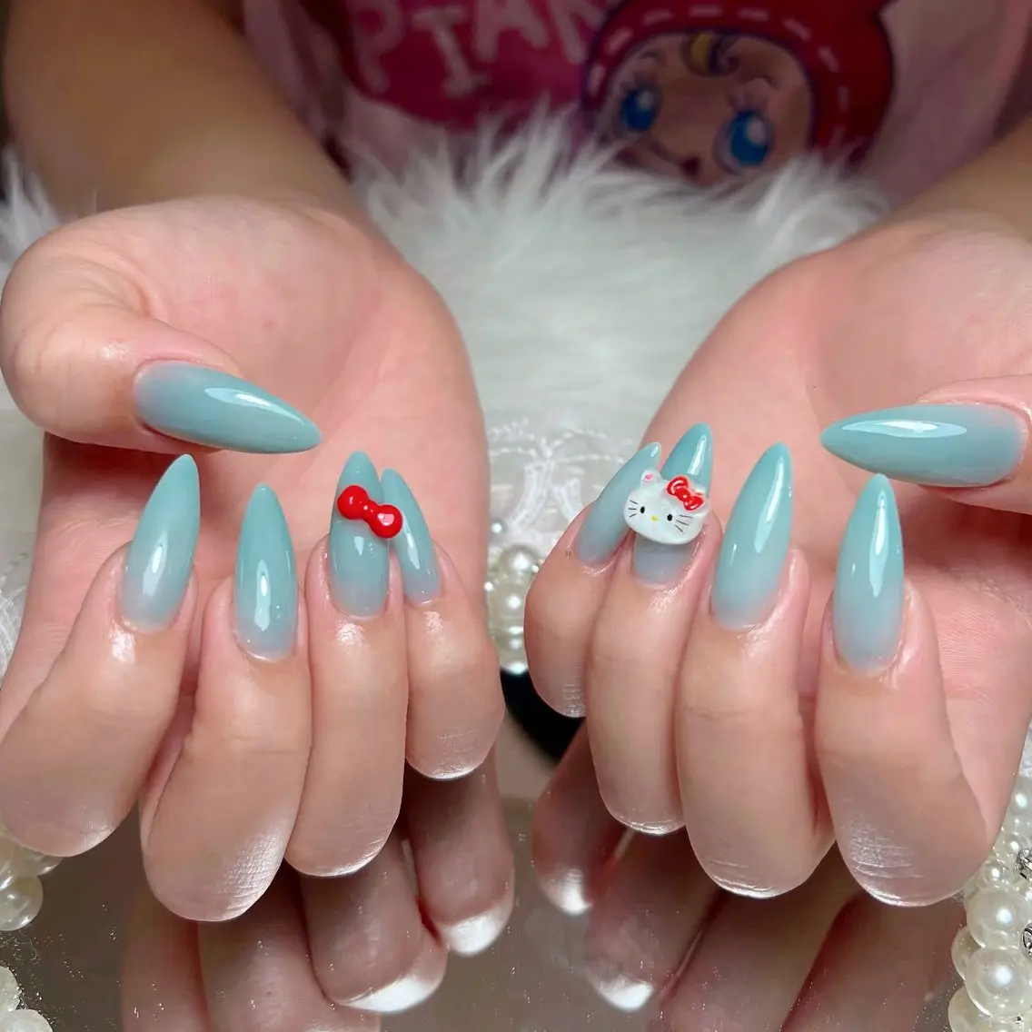 ネイル オーロラネイル 長さ出し フラッシュネイル フレンチネイル ジェルネイル ハンドネイル Amee Nail Salonのネイルデザイン