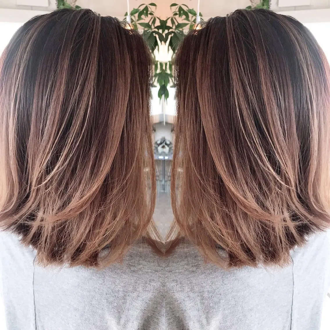 ミディアム カラー ヘアアレンジ お団子ヘア 結婚式・ブライダル 切りっぱなしボブ バレイヤージュ デザインカラー Mariana/ 鶴原-ハイライトのヘアスタイル