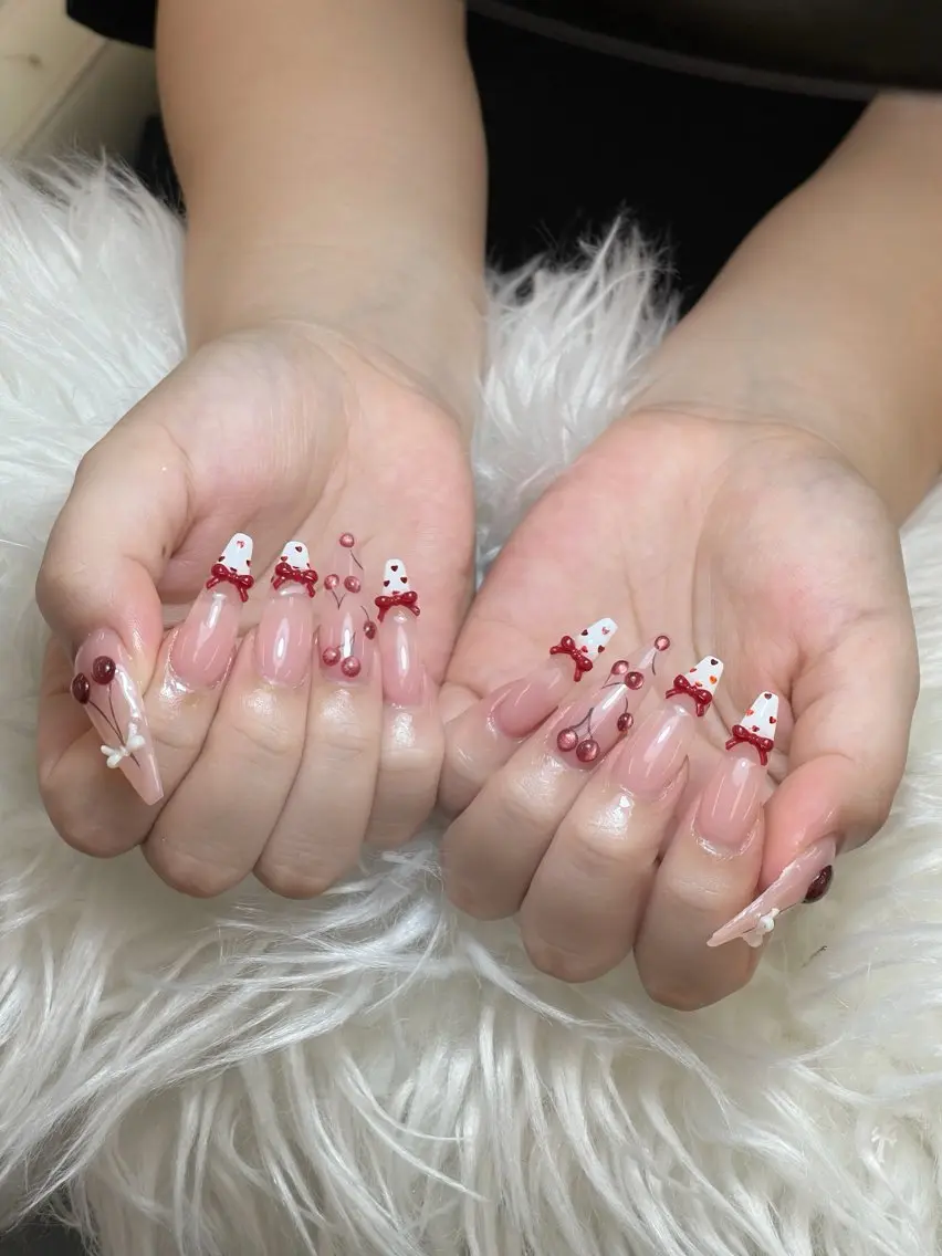 [人気❤️さくらぼ🍒](当店と他店)オフあり🥰　チップ長さだし10本アートやりつけ放題の写真