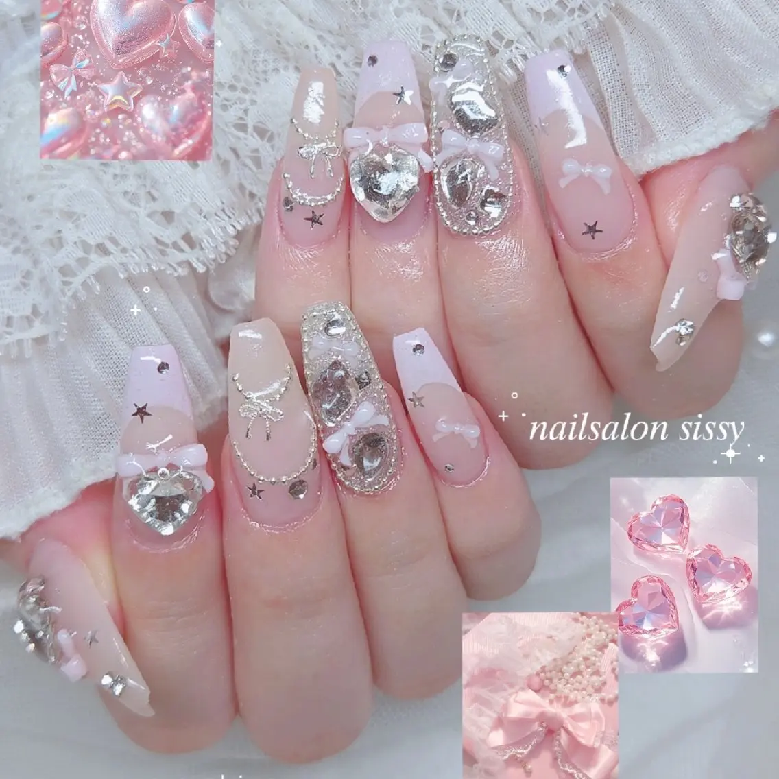 ネイル ガーリー キラキラネイル ピンク ハンドネイル sissy hatsuneのネイルデザイン