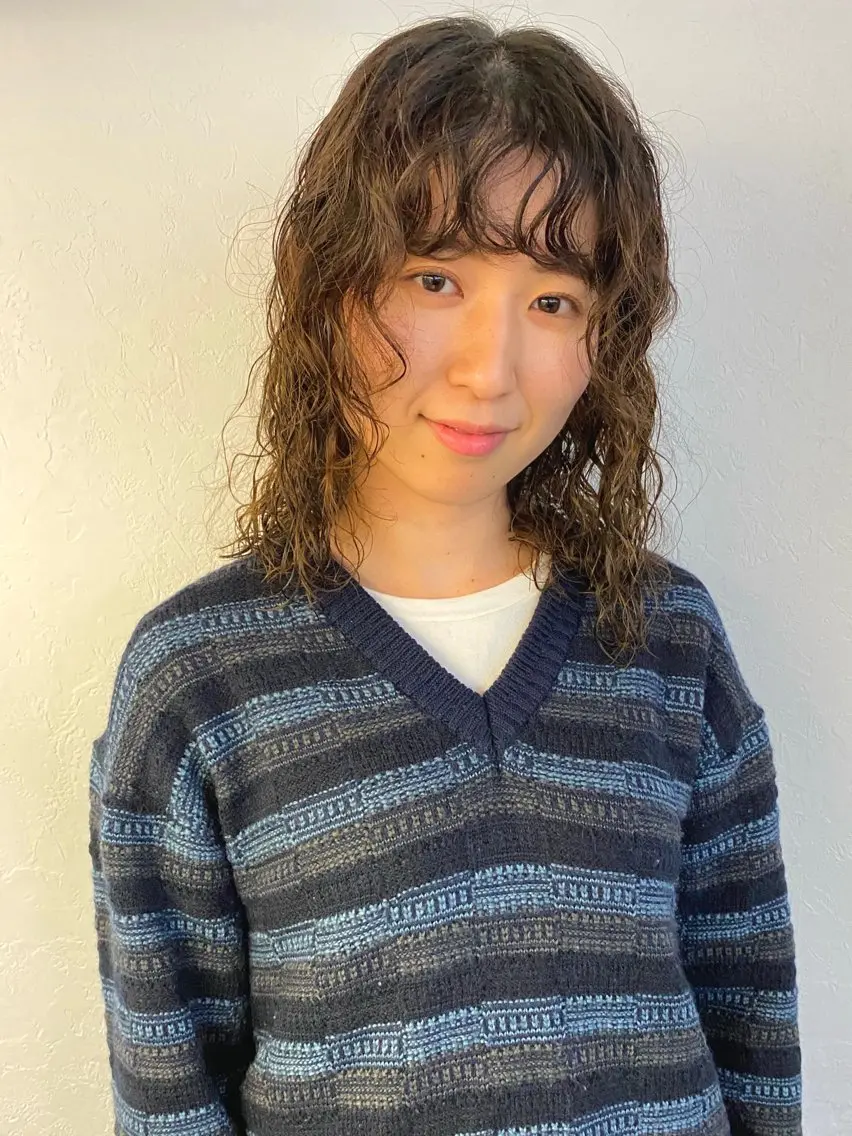 ミディアム パーマ ミディアムパーマ 森貴裕/ベージュ/ パーマ/オリーブのヘアスタイル