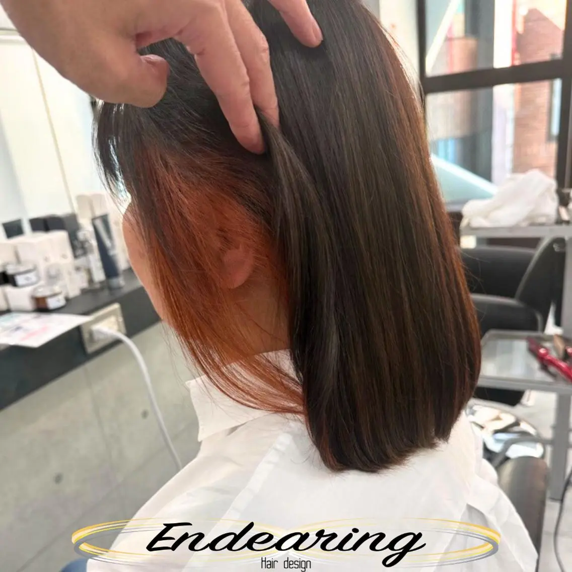 カラー オレンジ オレンジピンク ピンクカラー ボブ カット ヘアカラー Endearing 銀座/レイヤーカットのヘアスタイル