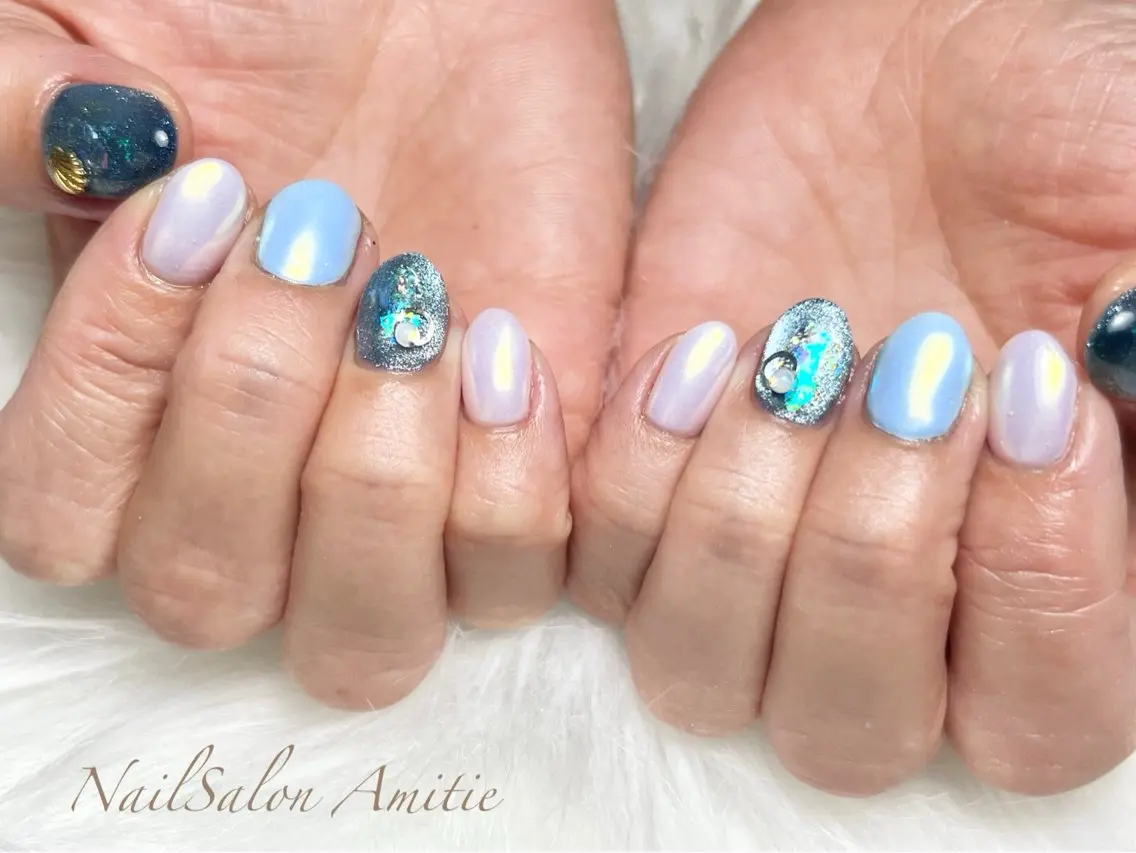 ネイル オーロラネイル マグネットネイル ハンドネイル NailSalon Amitieのネイルデザイン