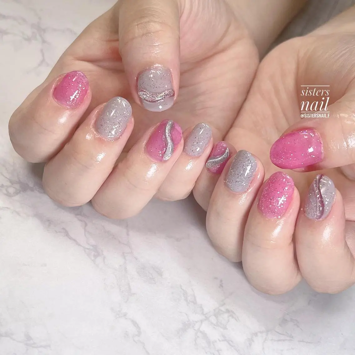 ネイル アートネイル キラキラネイル マグネットネイル ニュアンスネイル ピンク sisters nail.fのネイルデザイン