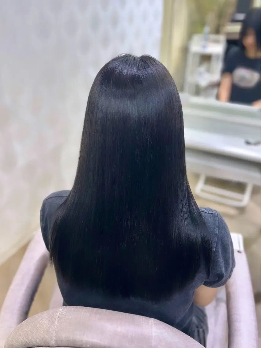 ロング カラー 黒髪 ブルーカラー ブルーブラック さや𝜗𝜚 カラーモデル募集中のヘアスタイル
