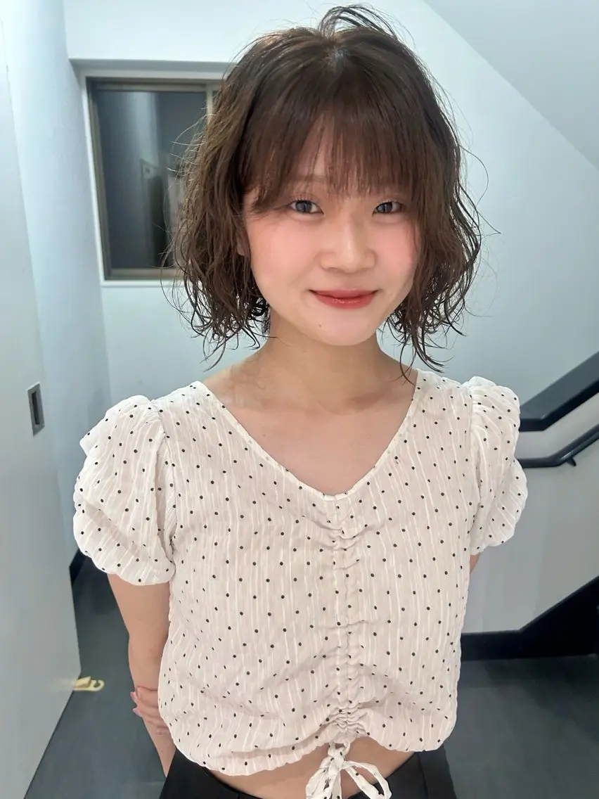 ショート カラー パーマ 透明感カラー ボブ ひかりダブルカラー/ レイヤー/ボブパーマのヘアスタイル