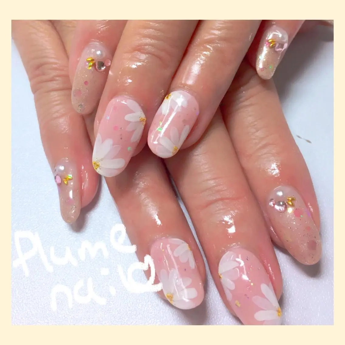ネイル アートネイル フラワーネイル キラキラネイル 韓国ネイル オフィスネイル ハンドネイル plume nail ☆韓国ネイルのネイルデザイン
