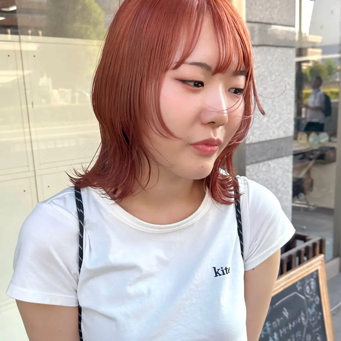 ミディアム カラー ベージュカラー ブリーチ オレンジ オレンジベージュ レイヤーカット カット ヘアカラー トリートメント レイヤー/高橋 みく /池下/千種のヘアスタイル