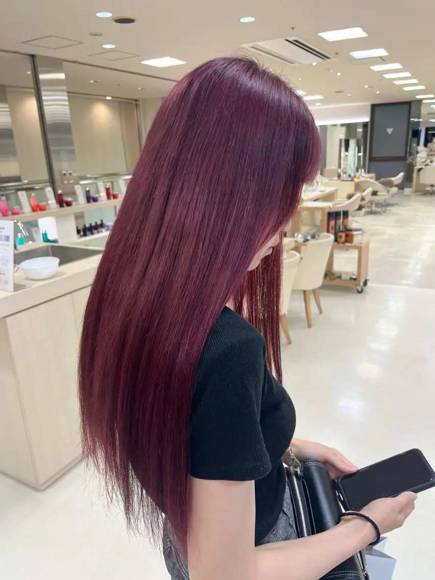 ロング カラー シャドウパーマ／骨格 矯正カット　トモキのヘアスタイル