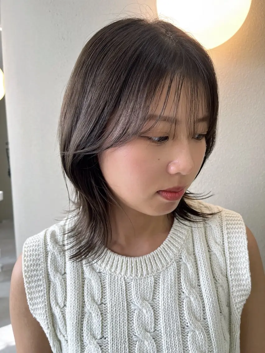 ミディアム 顔周りカット くびれボブ🎀 くびれミディアム🎀のヘアスタイル