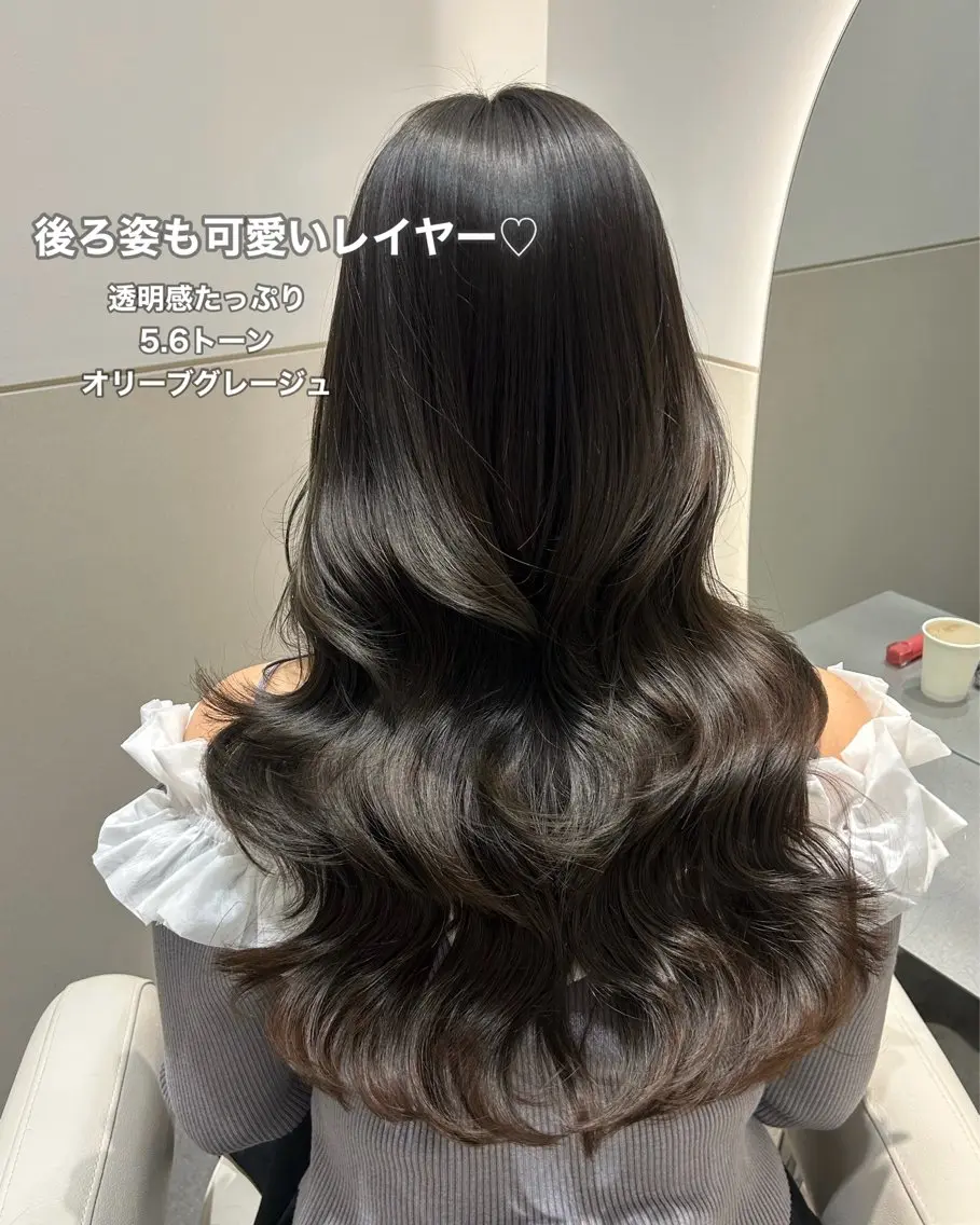 ロング カラー グレージュ オリーブグレージュ オリーブグレー レイヤーカット カット ヘアカラー トリートメント 🩷韓国ヘア/ヨシン モリ🩷Maikaのヘアスタイル