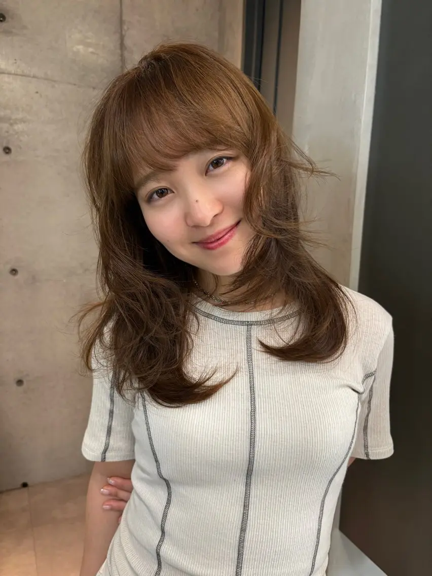 セミロング カラー カット ヘアカラー トリートメント Saki/レイヤー/ 柔色カラー/顔まわりのヘアスタイル