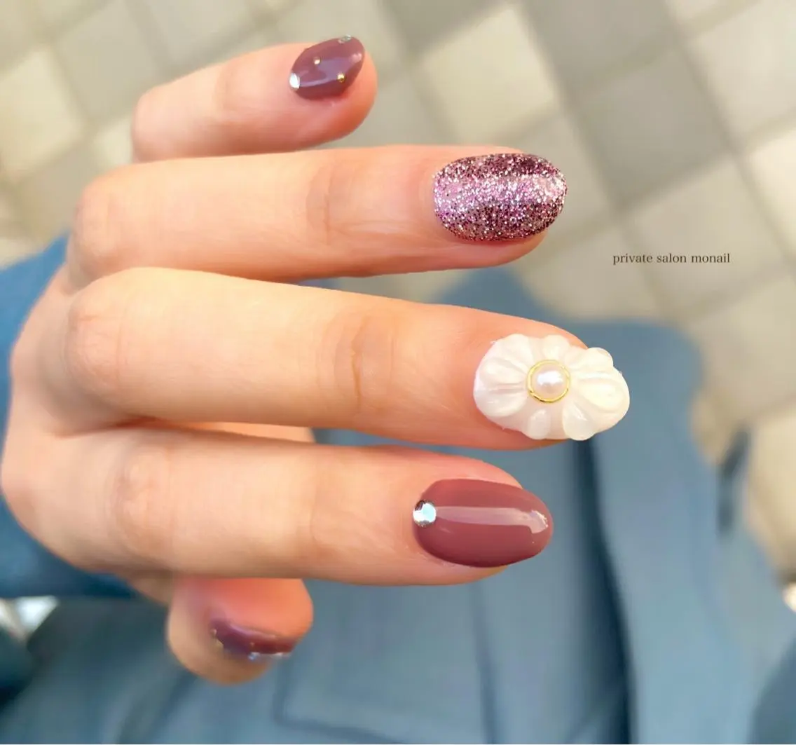 ネイル フラワーネイル ぷっくりネイル ハンドネイル nail salon monailのネイルデザイン