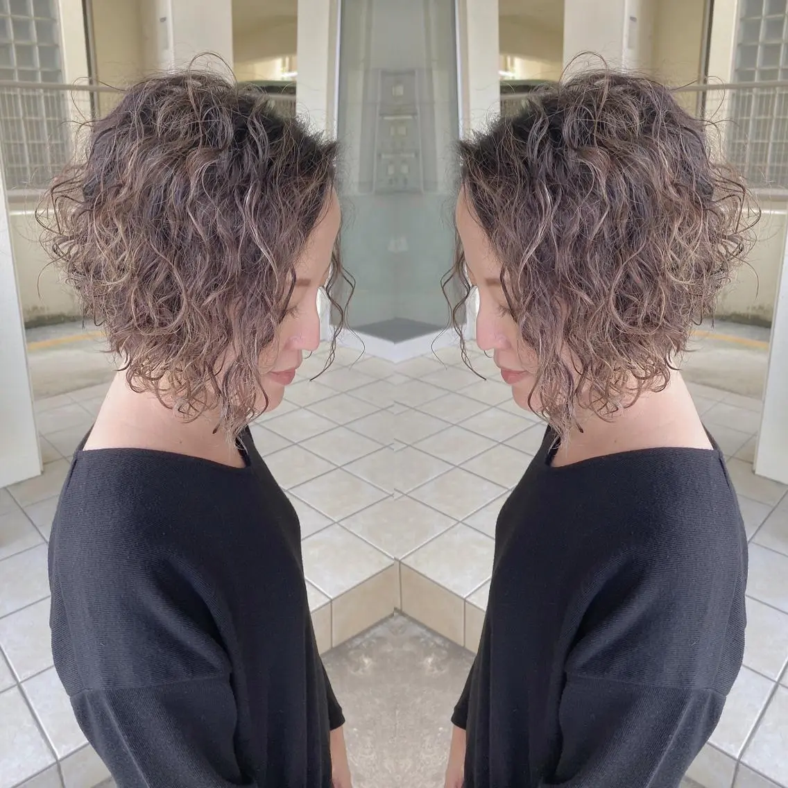 ミディアム カラー ミディアムパーマ カット ヘアカラー grand juteのヘアスタイル